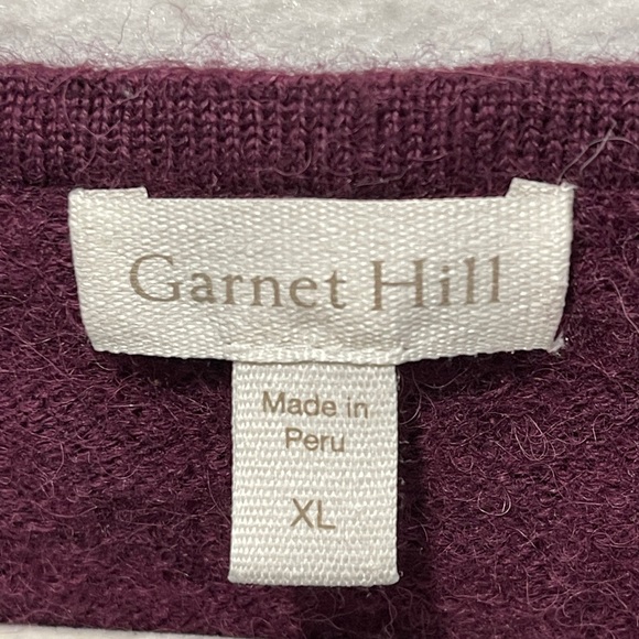 Garnet Hill Dark Purple Alpaca Cotton Textured Knit V-Neck Sweater Size XL Cozy - Picture 4 of 6